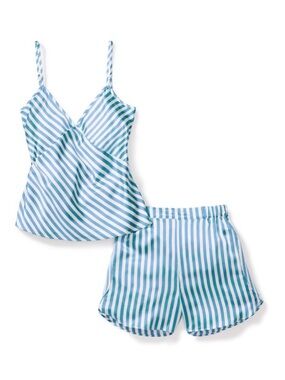 NWT Striped Blue & White Satin Cami and Short Pajama Set XL